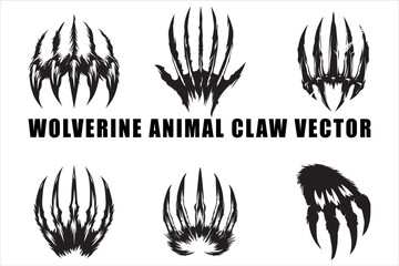 Aggressive Wolverine Claw Vector Silhouette Pack, Fierce Wolverine Claw Vector Silhouette Collection