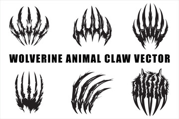Aggressive Wolverine Claw Vector Silhouette Pack, Fierce Wolverine Claw Vector Silhouette Collection