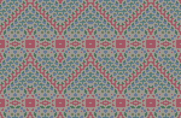 Indian Uzbek Ikat Patternfolk Embroidery, Aztec Geometric Ornament Print. Design for Carpet, Wallpaper, Clothing, Wrapping, Fabric