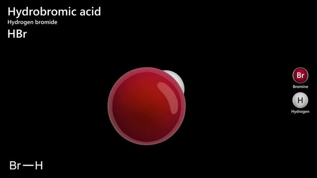 Hydrogen bromide (HBr) is the inorganic compound. Anhydrous hydrogen bromide is a colorless gas with a pungent irritating odor. It is used for the production of other chemicals. Black back. 3D render