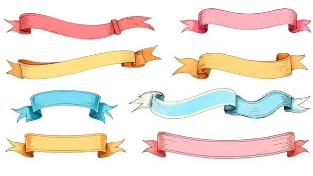 Set of vintage ribbons on transparent background. Collection of labels, banners. AI Generated - Powered by Adobe