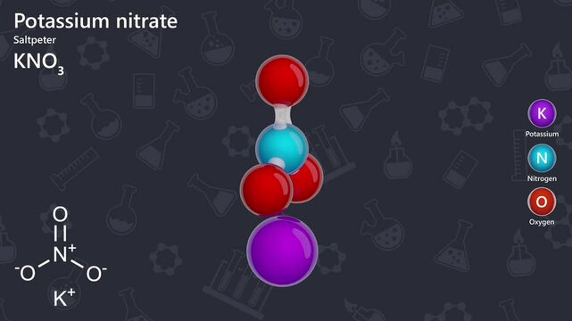 Potassium nitrate (KNO3) is a chemical compound. It naturally occurs in the form of a mineral called niter or saltpeter. It has uses such as in fertilizers, pyrotechnics, and glass production.