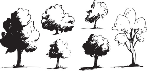 Set Trees. Hand drawn vector illustration	