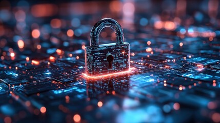 A padlock securing a virtual network represents the concepts of data security and protection in a digital age.