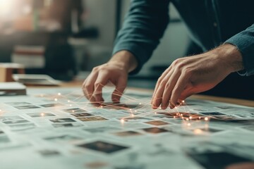 Detectives Solve Intricate Challenges on a Complex Puzzle Board Amidst a Dimly Lit Setting