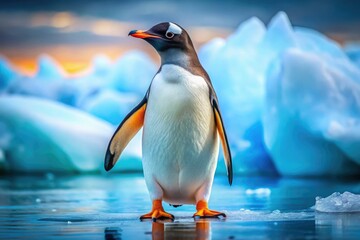 Fototapeta premium Adorable penguin gracefully waddles across the icy landscape, highlighting its distinctive features and playful nature in a captivating, chilly habitat full of charm.