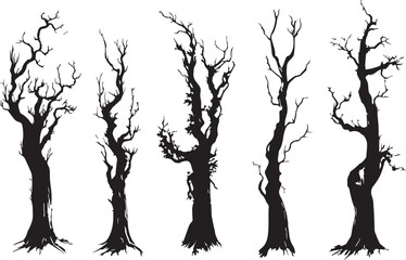 Set Trees. Hand drawn vector illustration	