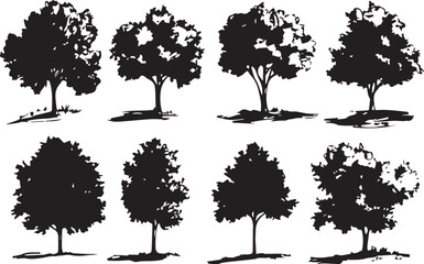 Set Trees. Hand drawn vector illustration	