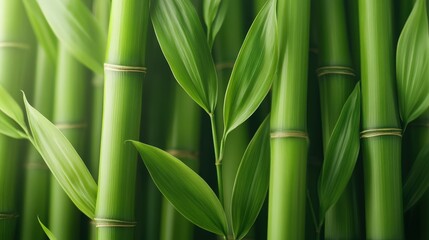Obraz premium Lush Green Bamboo Forest Background with Sunlight