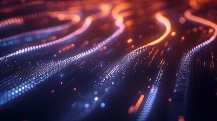 Fototapeta premium Abstract background with glowing blue and orange lines and bokeh effect