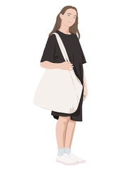 Girl with bag png sticker illustration, transparent background