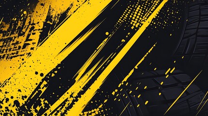 Abstract black and yellow background with tire tracks.