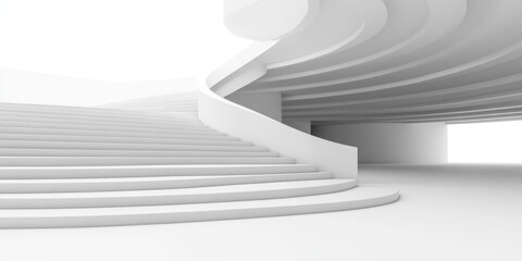 Obraz premium A minimalist architectural space featuring curved stairs and smooth surfaces.