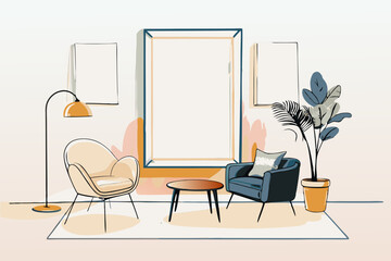 Modern Living Room Interior with Elegant Furniture and Blank Frames