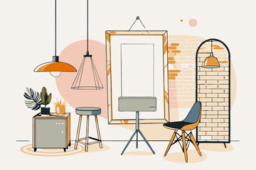 Fototapeta premium Contemporary Studio Space with Empty Canvas and Stylish Furnishings