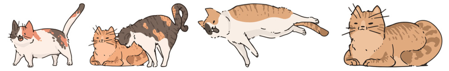 Cute orange cat png cut out element set