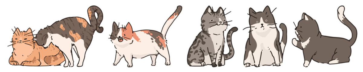 Cat illustration png cut out element set