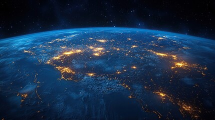 Obraz premium A view of China from space on a realistic model of Earth illustrates the concept of digital connectivity and global technology networks.