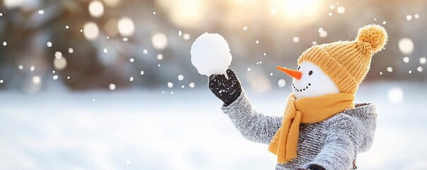 Fototapeta premium Joyful Winter Fun Kids Building a Snowman in Warm Gear with Carrot Nose and Colorful Scarf - Cherishing Outdoor Adventures in Fresh Powdery Snow