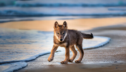 Fototapeta premium Baby Wolf on the Beach