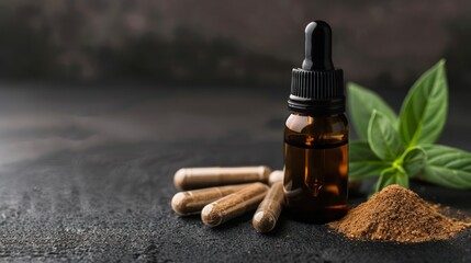 Closeup of ashwagandha extract in a dropper bottle.