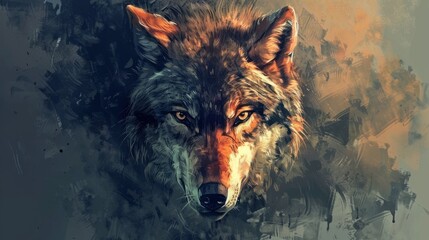 Majestic alpha wolf art illustration against a stunning natural background, capturing the strength and beauty of wild canines in a vibrant and detailed artistic style, ideal for wildlife enthusiasts a