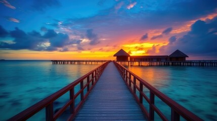 Obraz premium Sunset Over Water Villas