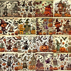 Fototapeta premium Halloween cartoon vintage illustration. AI generated illustration