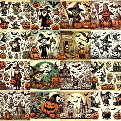 Obraz premium Halloween cartoon vintage illustration. AI generated illustration