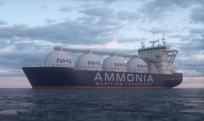 Heavy maritime transport of ammonia. Realistic 3D render.