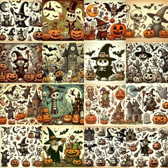 Halloween cartoon vintage illustration. AI generated illustration