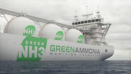 Cargo ship transporting green ammonia. Realistic 3D render.
