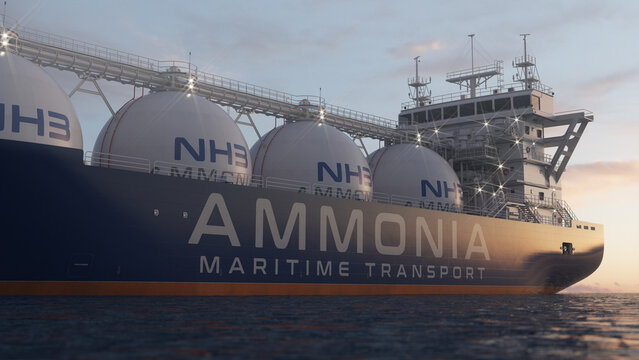 Cargo ship transporting ammonia. Realistic 3D render.
