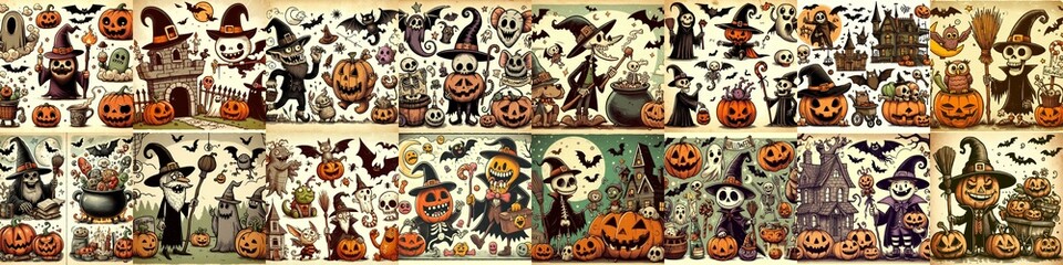Halloween cartoon vintage illustration. AI generated illustration