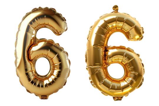 6 Shape Gold Balloons on Transparent Background
