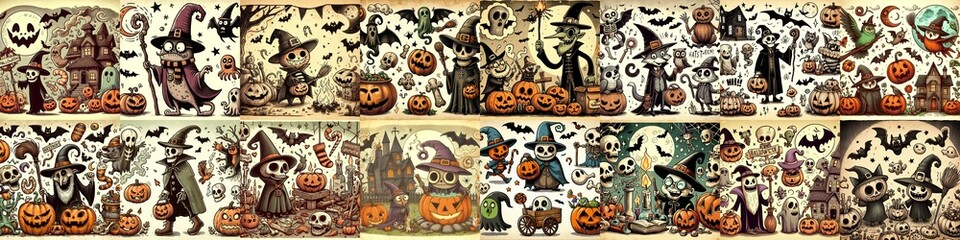Halloween cartoon vintage illustration. AI generated illustration