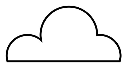 Minimalistic black outline of a cloud symbol on a white background. Ideal for weather forecasting, nature themes, cloud computing, data storage, and environmental projects. Very clean design.