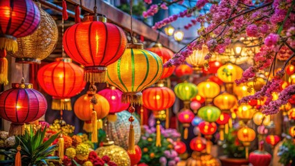 Join us for a vibrant Lunar New Year celebration filled with colorful decorations, lanterns, and traditional elements, embracing joy, family, and cultural heritage together.