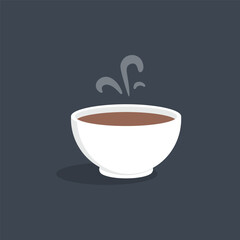 coffee in the white ceramic bowl in flat vector design.