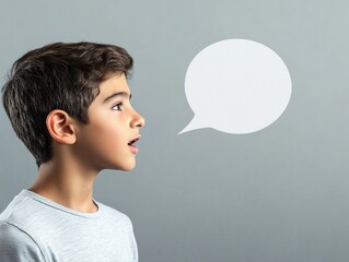 kid looking to a bubble speech
