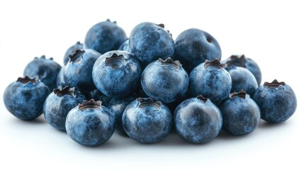 Fresh Blueberries Cluster on White Background with Deep Blue Color