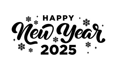 HAPPY NEW YEAR 2025 black vector brush calligraphy banner