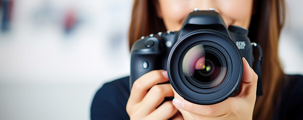 Passionate photographer capturing moments with a DSLR camera indoors