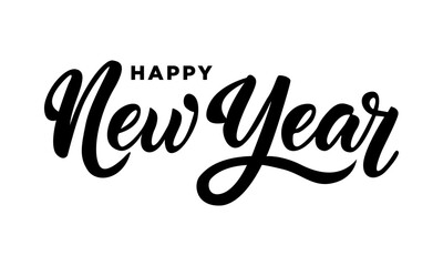 HAPPY NEW YEAR 2025 black vector brush calligraphy banner