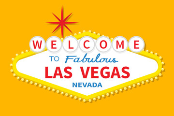 Welcome to Las Vegas sign icon. Red star. Classic retro symbol. Nevada sight showplace. Template for greeting card, banner, sticker print. Flat design. Yellow background. Isolated. Vector © worldofvector