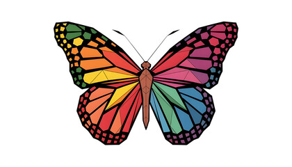 Obraz premium Abstract digital vivid butterfly isolated on white background. Vector illustration in polygons, lines and dots. Colorful low poly wireframe. High resolution