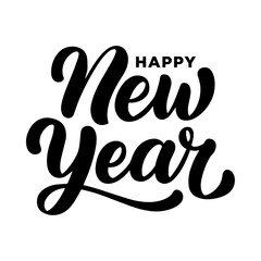 HAPPY NEW YEAR 2025 black vector brush calligraphy banner