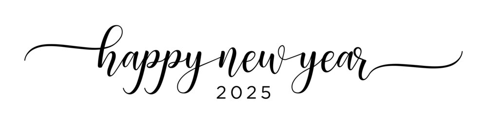 HAPPY NEW YEAR 2025 black vector brush calligraphy banner