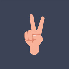 two finger up hand gesture sign in flat vector design.