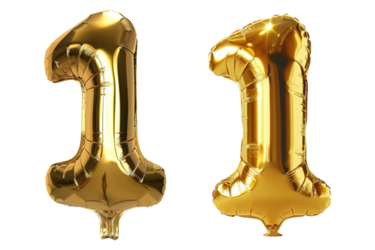 1 Shape Gold Balloons on Transparent Background